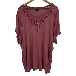 Torrid Womens Short Sleeve Mauve Crochet Detail Neckline T-Shirt Size 4X